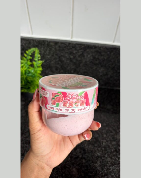 Sherbet-texture body scrub, peach.
