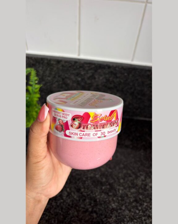 Sherbet-texture body scrub, strawberry.